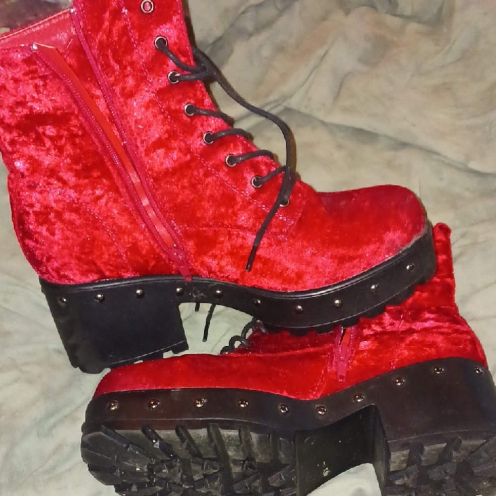 Koi Red Velvet Combat Boots